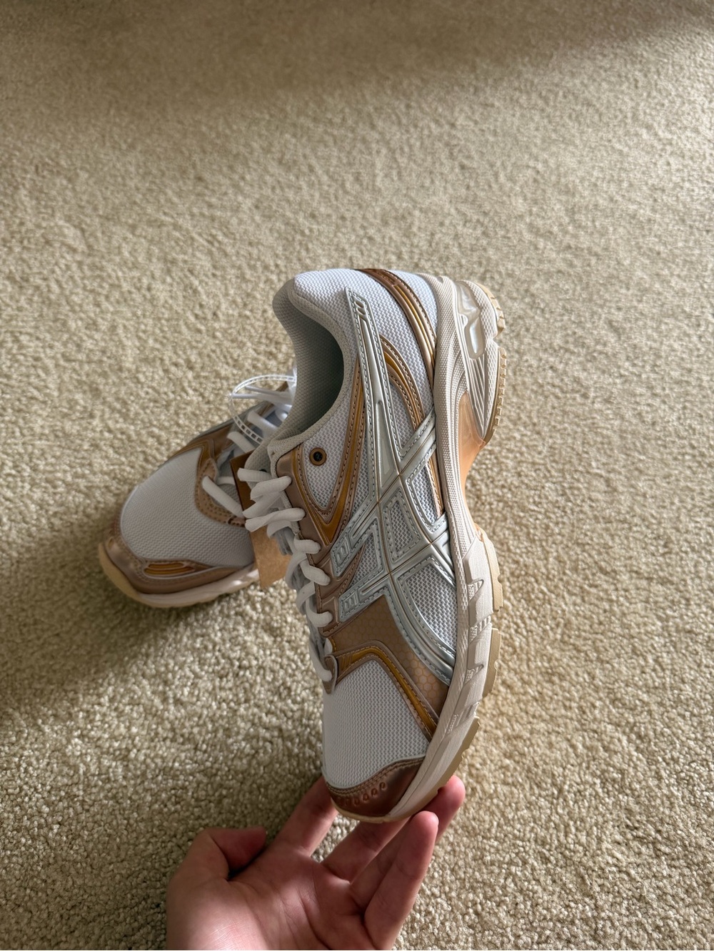 Asics Women's White and Metallic Gold Sneaker - Picture 2 of 4